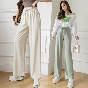 <span class=keywords><strong>Pantalon</strong></span> décontracté pour <span class=keywords><strong>femme</strong></span>, style européen et américain, en soie glacée, fin et fluide, <span class=keywords><strong>taille</strong></span> <span class=keywords><strong>haute</strong></span>, coupe ample, jambe large, longueur au sol, pour l'été - Product Image 4