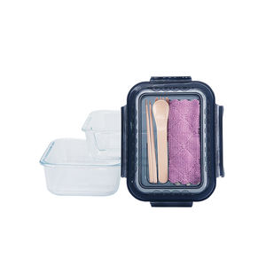 Lonchera Hermética de Vidrio Borosilicato con Tapa de PP, 3 Compartimentos, Apta para <span class=keywords><strong>Microondas</strong></span>, Libre de BPA, Contenedor de Alimentos Ecológico - Product Image 1