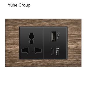 Prise murale tout-en-un six trous, norme américaine, en aluminium brossé noir, avec alimentation USB intégrée. - Product Image 5