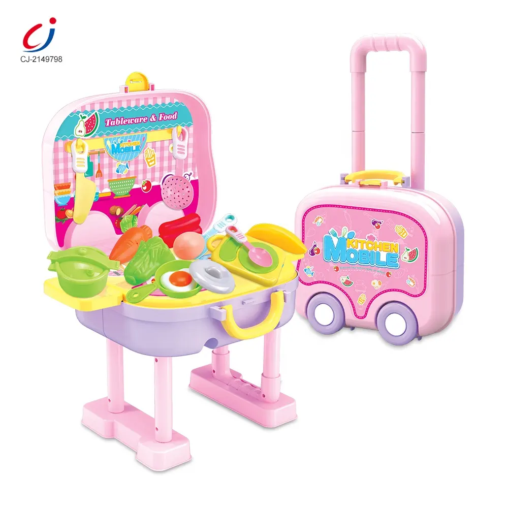 子供子供3in1食器スーツケースピンク色の女の子キッチンセットおもちゃふりホームミニキッチンおもちゃ子供のための本物の料理セット