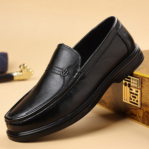 Zapatos de Cuero Casuales de Negocios para Hombre, Sin Cordones, Tacón Plano, Color Negro, Material de Piel de Vaca, Disponibles en Tallas para Adultos - Product Image 1