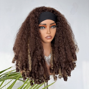<span class=keywords><strong>Parrucche</strong></span> con Fascia Afro Ricci Crespi Biondi con Mèches per Donne Nere, Sintetiche in Fibra Futura, Voluminose e Morbide, Senza Colla - Product Image 2