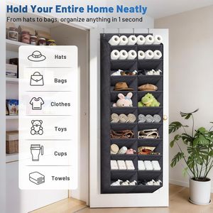 Over The Door <b>Shoe</b> Organizer 30+ Pairs 20 Deep Pockets Hanging Rack For Closet Storage Black Oxford Fabric - Product Image 5