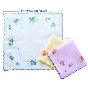Pañuelo de bolsillo vintage para mujer, 30*30cm, de algodón, con borde festoneado y estampado floral, en colores surtidos, pequeño, para regalo - Product Image 2