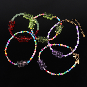 Moda dulce Color caramelo acrílico Gummy Bear pulsera dibujos animados oso de peluche rojo verde cristal pulsera con cuentas - Product Image 6