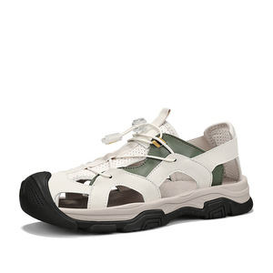 Sandales d'été pour hommes grande taille, chaussures de plage en cuir de vachette à bout fermé et semelle souple, chaussures décontractées pour hommes d'extérieur - Product Image 5