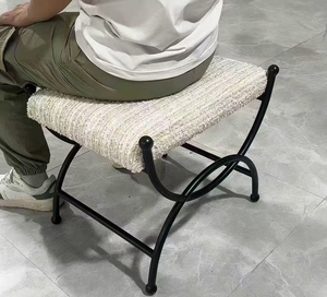 Taburete de entrada retro francés para cambiar zapatos, con asiento de metal y tapizado suave, pedal, taburete pequeño tipo sofá, taburete para vestidor - Product Image 5