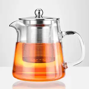 Teiera in vetro trasparente resistente al calore in vetro borosilicato alto 1000ml 1600ml con scaldavivande