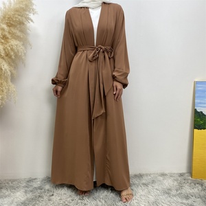 1876 #   Abaya de couleur unie, robes musulmanes de Dubaï, vêtements islamiques pour femmes, tenue simple et modeste pour l'Aïd et le quotidien - Product Image 4