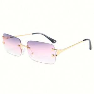 Gafas de Sol Rectangulares Sin Marco con Lentes Degradadas, Diseño Retro, Logotipo Personalizado, Protección UV400, Montura Metálica Cuadrada para Hombre y Mujer - Product Image 5