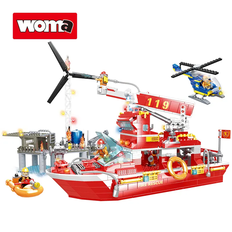 Woma Toys Eigen Merk 1150 Pcs Stenen Brandweerkazerne Schip Bouwstenen Speelgoed Voor Kinderen Leren Leuke Brandweerscène Set 40