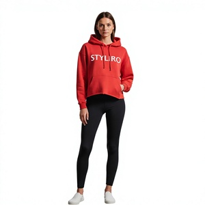 <b>Women's</b> <b>Red</b> Oversized Hoodie Cotton Knitted Front Logo Print Autumn Casual <b>Sweatshirt</b> - Product Image 1
