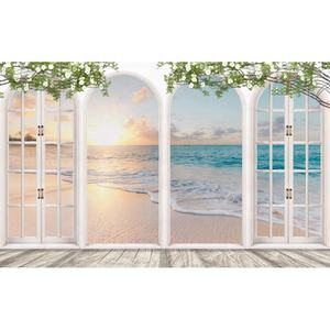 Papel pintado <span class=keywords><strong>de</strong></span> extensión visual 3D <span class=keywords><strong>ventanas</strong></span> mar playa paisaje murales - Product Image 5
