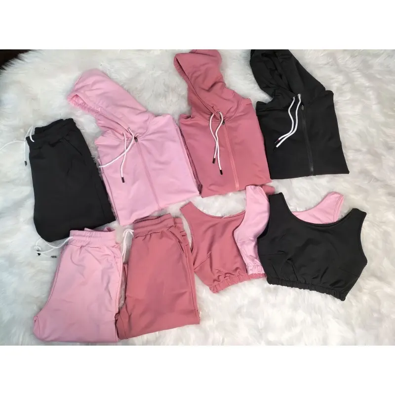 Brand Logo Custom Women Tracksuit Casual Sport Hoodies Training Track Sweat Suit Jogging Outfit For Woman 3 Piece Pants Set