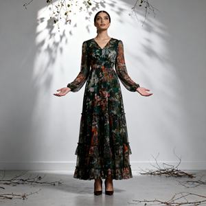 Robe Abaya élégante en polyester imprimé pour femmes musulmanes, fournisseur de vêtements de fête de luxe sur mesure en gros - Product Image 4