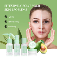 Ensemble de soins de la peau à l'avocat en marque privée, kit de soins de la peau 5 en 1 avec tonique, crème pour le visage, huile démaquillante, produits de soins du visage