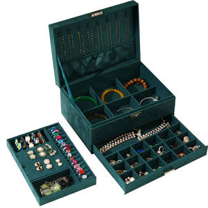 Трехслойная коробка для хранения ювелирных изделий, винтажная коробка для ювелирных изделий, бархатная коробка для ювелирных изделий - Product Image 5