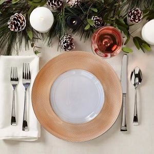 Assiettes rondes en maille dorée de 13 pouces avec logo personnalisé, vaisselle transparente, assiette à steak de 33 cm, vaisselle pour la salle à manger à domicile - Product Image 1