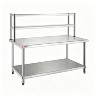 Table de préparation alimentaire en acier inoxydable SUS 304 201 pour la restauration commerciale, table de travail pour cuisine avec deux étagères supérieures