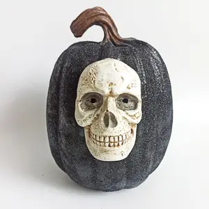 YuFan Crafts Halloween Skelett Kürbis Dekor Black Resin Skull Pumpkin