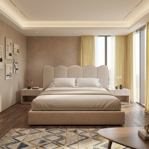 <span class=keywords><strong>MOFO</strong></span> CASO Elegante Base de Cama Ajustable con Cabecero Alto de Esquina, Diseño Postmoderno con Acolchado y Ribete, Estructura Metálica y Tapizado en Lino - Product Image 3