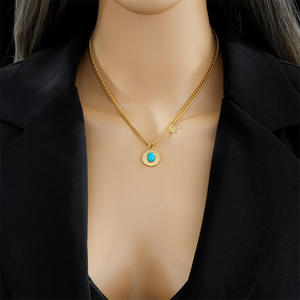 2024 nuevo Simple no deslustre 316l Acero inoxidable chapado en oro ovalado turquesa colgante collar joyería Mujer - Product Image 2