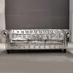 Коммерческая Клубная мебель KTV, винтажный диван из искусственной кожи на пуговицах с бриллиантами, серебряным покрытием, для лобби отеля, используется ретро-диван