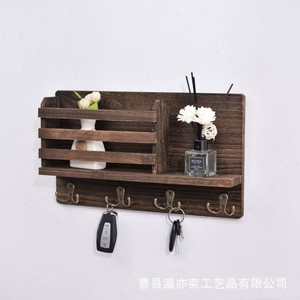 Wooden Wall-mounted Key <b>Rack</b> With <b>Shelf</b> And Hooks For Entryway Storage - Product Image 4