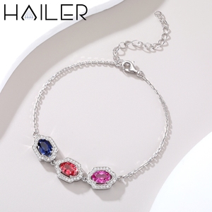 Lab Grown Pink Sapphire <strong>Bracelet</strong> 925 <strong>Sterling</strong> <strong>Silver</strong> Oval Cut Three Stone Adjustable Halo Chain <strong>Bracelet</strong> for <strong>Women</strong> Gift - Product Image 2