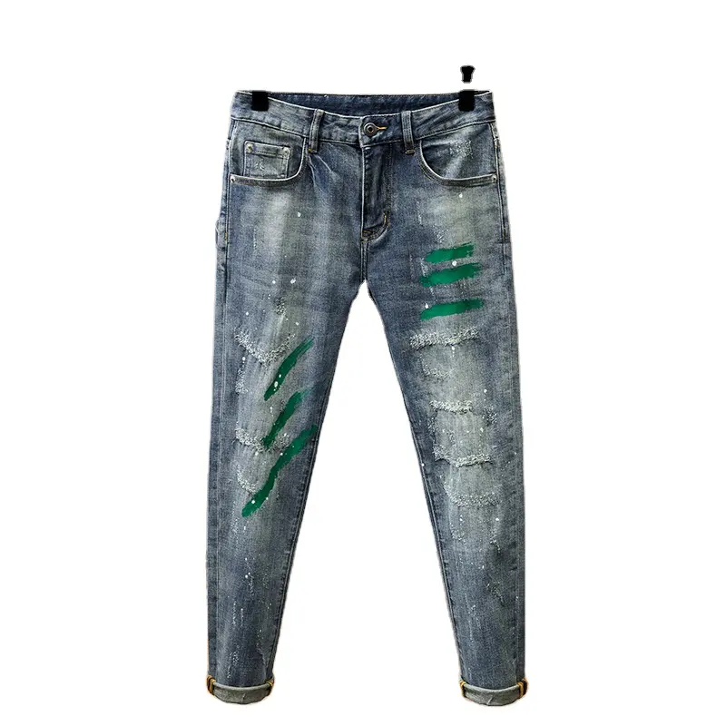 Jeans strappati vintage americani OEM estate 2023 da uomo nuovi pantaloni harem larghi con inchiostro splash