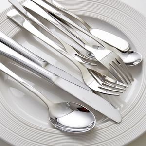 Cubiertos Lisos y Fáciles de Limpiar, Juego de Cuchara y Tenedor de Acero Inoxidable Plateado para Restaurante - Product Image 1