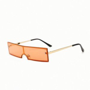 Gafas de Sol de Metal sin Montura para Mujer, Lentes de Una Pieza, Montura Pequeña Rectangular, Novedad 2020 - Product Image 4