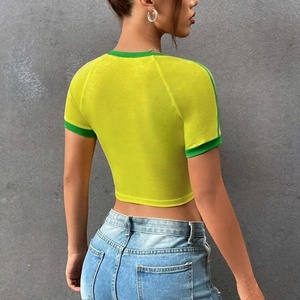 T-shirt Brasiliana <span class=keywords><strong>Estetica</strong></span> con Stampa Semplice Bicolore, Top Slim da Donna alla Moda con Stampa Estiva Stile Spice Girl - Product Image 5