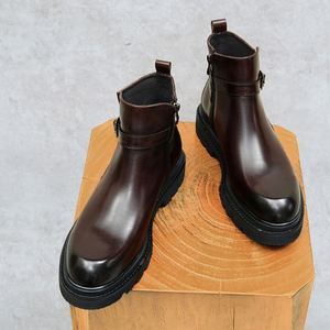 Black Chelsea <b>Ankle</b> Round-Toe Leather Men's Autumn/Winter Casual <b>Boots</b> Top-Grade Cowhide Upper Slip-On Closure Lightweight - Product Image 1