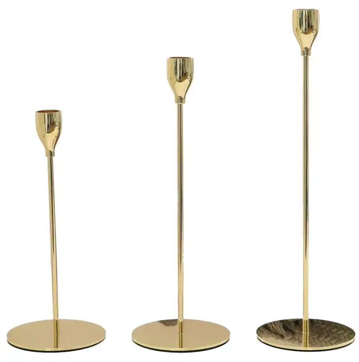 Velas de bronze dourado para casamento, velas de metal