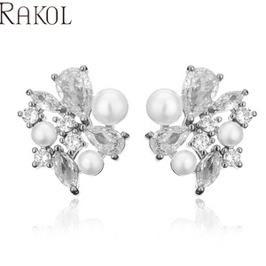 RAKOL EP5552 Cubic Zirconia Fashion Jewelry for Women <b>Small</b> Crystal <b>Silver</b> Gold Plated Pearl <b>Earrings</b> - Product Image 2