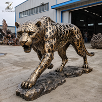 Escultura de Leopardo de Bronce, Estatua de Animal de Tamaño Real, Arte para Jardín Exterior, Fabricante de Esculturas Personalizadas para Hoteles, Villas, Parques y Plazas Públicas
