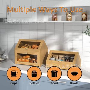 <b>Bamboo</b> Bread Box Flip Top Kitchen Countertop Storage Rectangle Solid Color Food <b>Container</b> for Bakery Items - Product Image 3