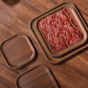 Wild Yunnan Mushroom Hot Pot Tableware: Imitation Walnut Wood Grain Plate, Sukiyaki and Wagyu Beef Plate, <b>Grilled</b> Meat Plate, - Product Image 2