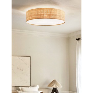 Plafonnier en raphia avec télécommande LED, luminaire à montage en surface pour salon et chambre à coucher - Product Image 2