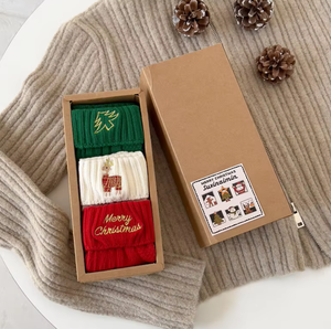 Lot de 3 paires de chaussettes d'hiver brodées de Noël pour filles, tricot côtelé, motif dessin animé, antibactériennes, avec empeigne <span class=keywords><strong>et</strong></span> bas de chaussette, emballées pour Noël - Product Image 4