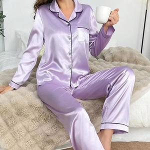 Luxury Custom Silk Pajamas Long Sleep Set Eco Friendly Breathable <b>Material</b> OEM ODM Vietnam Factory Bulk Manufacturing Service - Product Image 1