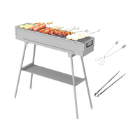Barbecue portable en acier inoxydable thermolaqué au charbon de bois, support pliable, aérations réglables, brochettes à kebab, désoxygénation