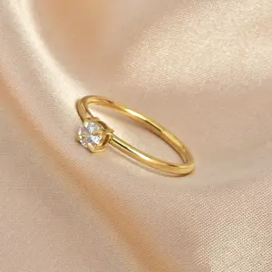 18K Vergulde Roestvrij Staal Diamant Zirkoon Engagement Ring Sieraden Ronde Zirconia Trouwringen Voor Vrouwen