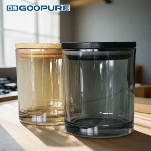 Support de bougie en verre ambre noir holographique brillant de 7 oz et 10 oz avec couvercles en <span class=keywords><strong>bambou</strong></span> électro-plaqué pour la fabrication de bougies de Noël - Product Image 2