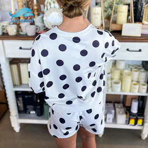 Ensemble deux pièces personnalisé à pois, col rond, manches longues, shorts, 100% coton, ample, respirant, décontracté, ensemble deux pièces pour femmes - Product Image 4