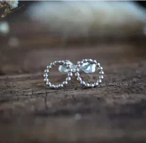 New Trendy 925 Sterling Silver Women's <b>Earrings</b> Beaded Circle <b>Cuff</b> Front Hook Tiny Front Circle Hoop for Girls Mainly Made Brass - Product Image 2