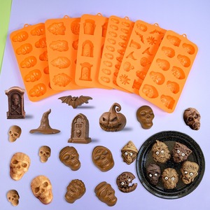 Halloween <b>skull</b> pumpkin chocolate silicone mold, witch ghost gummy candy mold, cake <b>decorating</b> tool - Product Image 2