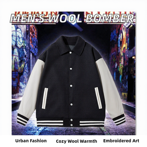 Blouson universitaire personnalisé pour homme, corps en laine, extérieur en coton, doublure en satin, coupe classique, style universitaire, vêtement d'extérieur printemps, OEM - Product Image 2