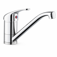 Robinet de cuisine à basse hauteur, monocommande, bec fixe, corps en laiton, montage sur comptoir, finition chromée, pour usage résidentiel et commercial